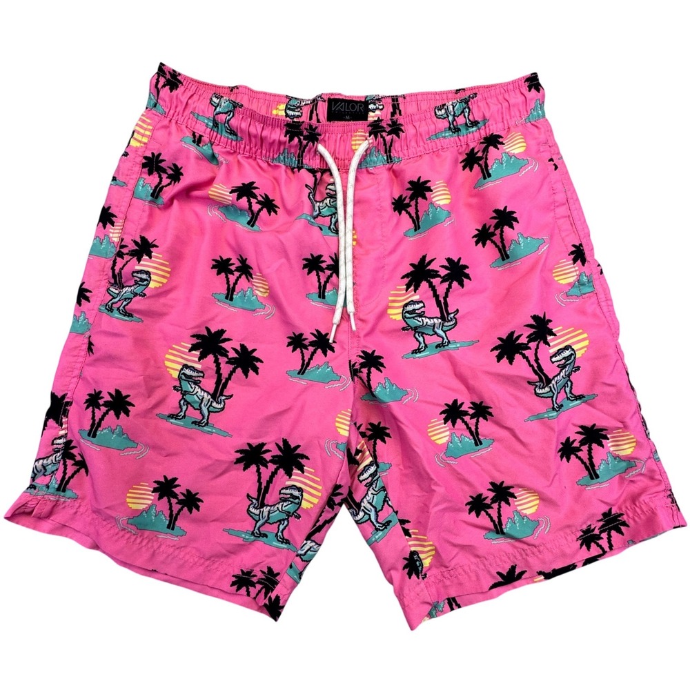 Valor Collective Swim Trunks Men's Medium Pink Dinosaur‎ Tropical Board Shorts